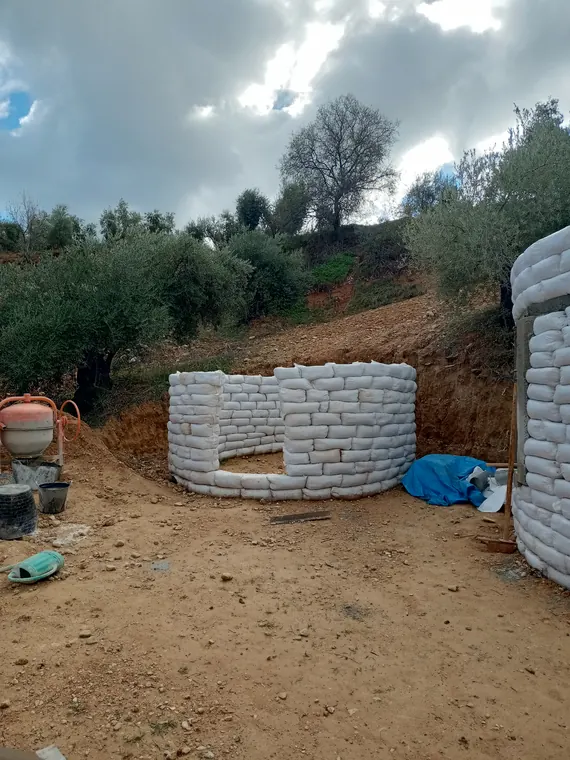 Earth home walls in the yard